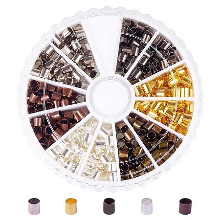 PandaHall Elite 420 Pcs 6 Colors 3mm Brass Tube Crimp Beads Cord End Caps for DIY Jewelry Making