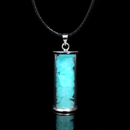 Honeyhandy Glass Wishing Bottle with Luminaries Stone Pendant Necklace, Glow In The Dark Drifting Bottle Necklace for Women, Cyan, 17.32 inch(44cm)