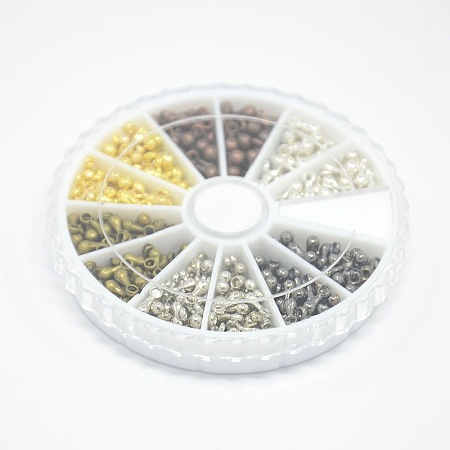 1 Box 6 Colors Alloy Charms, Chain Extender Drop, Teardrop, Mixed Color, 7x2.5mm, Hole: 2mm; about 450pcs/box
