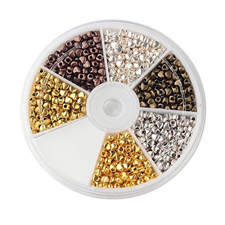 ARRICRAFT 1 Box (About 786pcs) 6 Color Heart Alloy Finding Beads Spacer for Jewelry Making, 3x4x3mm, Hole: 1mm