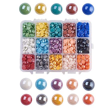 ARRICRAFT 1 Box (About 1230pcs) 15 Colors Half Round/Dome Pearlized Plated Handmade Porcelain Cabochons for Scrapbook Craft DIY Nail Making (7.5~8mm)