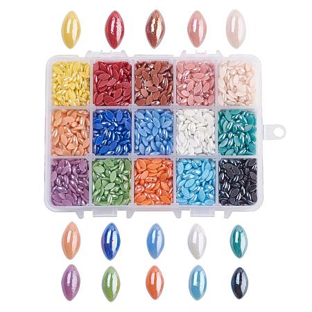 ARRICRAFT 1 Box (About 4545pcs) 15 Colors Horse Eye Flatback Pearlized Plated Handmade Porcelain Cabochons for Scrapbook Craft DIY Making (4x8mm)