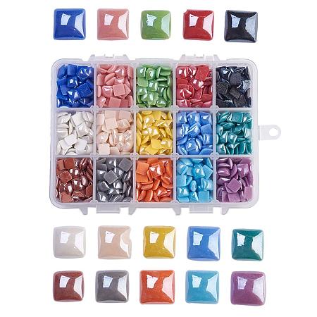 ARRICRAFT 1 Box (About 1200pcs) 15 Colors Square Flatback Pearlized Plated Handmade Porcelain Cabochons for Scrapbook Craft DIY Making (8x8mm)