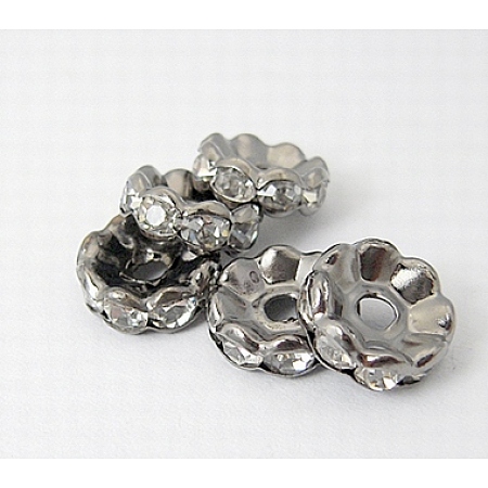 Honeyhandy Iron Rhinestone Spacer Beads, Grade A, Rondelle, Waves Edge, Gunmetal, 8x3.5mm, Hole: 1.5mm