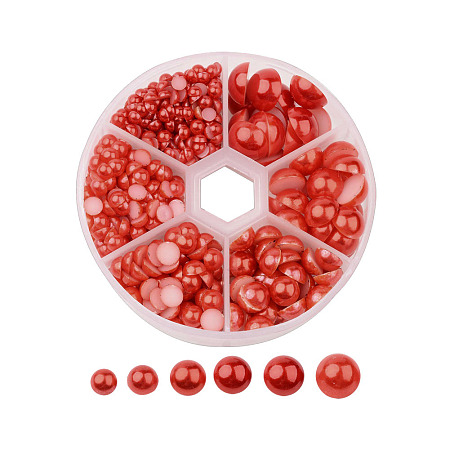 ARRICRAFT 1 Box 4-12mm About 690pcs Half Round Domed Imitation Pearl ABS Acrylic Beads Flat Back Pearl Cabochons for Craft DIY Gift Making Red