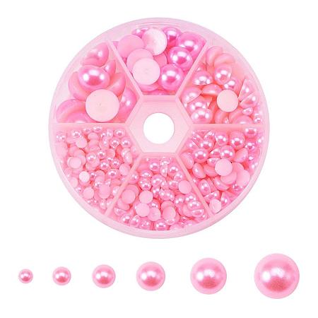 ARRICRAFT 1 Box 4-12mm About 690pcs Half Round Domed Imitation Pearl ABS Acrylic Beads Flat Back Pearl Cabochons for Craft DIY Gift Making Hot Pink