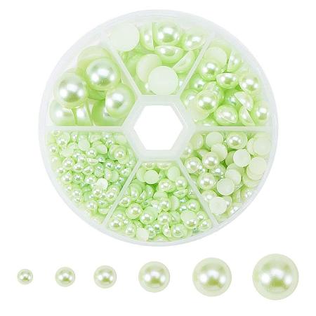 ARRICRAFT About 690 Pcs x 4-12mm Half Round Domed Imitation Pearl ABS Acrylic Beads Flat Back Pearl Cabochons for Craft DIY Gift Making Green Yellow