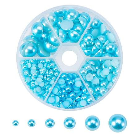 ARRICRAFT About 690 Pcs ABS Acrylic Half Round Flat Back Imitation Pearl Cabochon Diameter 4-12mm for Nail Craft DIY Decoration Blue