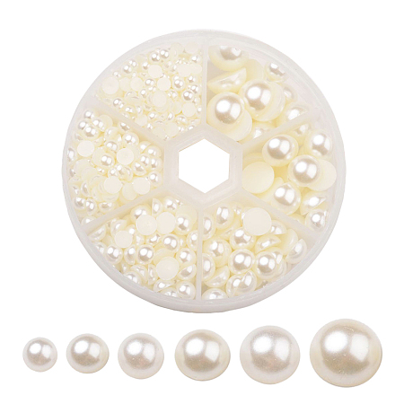 ARRICRAFT 1Box 4-12mm About 690pcs Half Round Domed Imitation Pearl ABS Acrylic Beads Flat Back Pearl Cabochons for Craft DIY Gift Making Beige