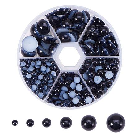 ARRICRAFT About 690 Pcs ABS Acrylic Half Round Flat Back Imitation Pearl Cabochon Diameter 4-12mm for Nail Craft DIY Decoration Black