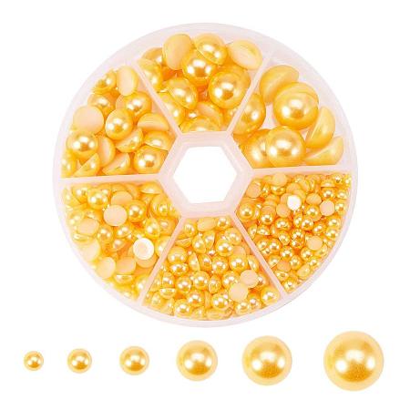 ARRICRAFT 1 Box 4-12mm About 690pcs Half Round Domed Imitation Pearl ABS Acrylic Beads Flat Back Pearl Cabochons for Craft DIY Gift Making Goldenrod