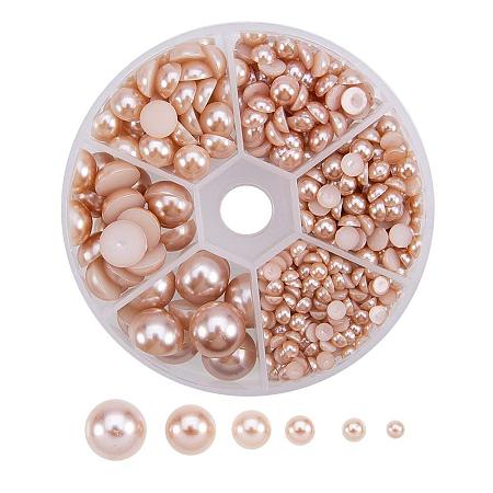 ARRICRAFT About 690 Pcs ABS Acrylic Half Round Flat Back Imitation Pearl Cabochon Diameter 4-12mm for Jewelry Craft Making Brown