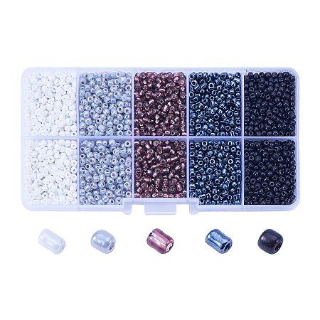 NBEADS 1 Box 5 Color 8/0 Round Glass Seed Beads 3mm Loose Beads Pony Beads Luster Transparent Colors with Hole for DIY Craft Bracelet Necklace Jewelry Making