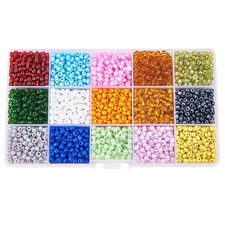 ARRICRAFT 1 Box 15 Color 6/0 Glass Seed Beads Diameter 4mm Loose Beads, about 5850pcs/box