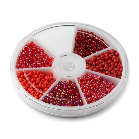 Nbeads Round Seed Beads, Mixed Style, Red, 3mm, Hole: 1mm; about 1270pcs/box