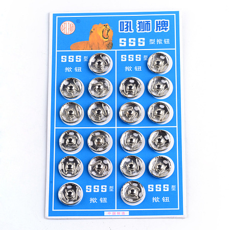 Honeyhandy Iron Sewing Snap Button, Press Studs, Garment Buttons, Flat Round, Platinum, 15.5~16x5mm, Hole: 2.5x1.5mm, about 20sets/card, 6cards/box