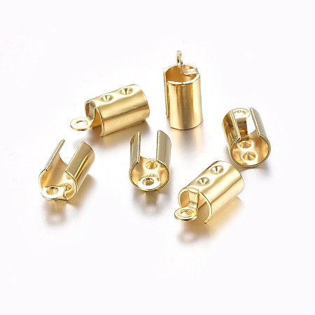 Honeyhandy 304 Stainless Steel Folding Crimp Ends, Fold Over Crimp Cord Ends, Golden, 11x5.5x4.5mm, Hole: 1.2mm, Inner Diameter: 4x4.5mm