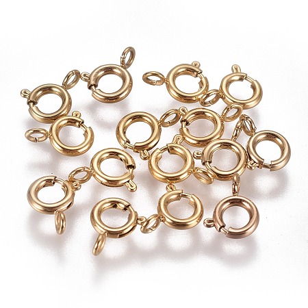 ARRICRAFT Vacuum Plating 304 Stainless Steel Spring Ring Clasps, Golden, 6x1.6mm, Hole: 1.6mm