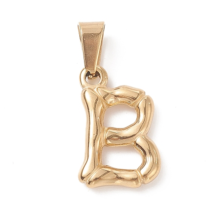 Honeyhandy 304 Stainless Steel Pendants, Bamboo Style, Letter, Golden Color, Letter.B, 18x12x3mm, Hole: 3x7mm