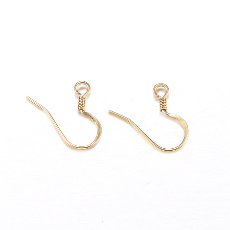 Honeyhandy Ion Plating(IP) 316 Stainless Steel French Earring Hooks, with Horizontal Loops, Flat Earring Hooks, Golden, 18x17x2mm, Hole: 2mm, 20 Gauge, Pin: 0.8mm