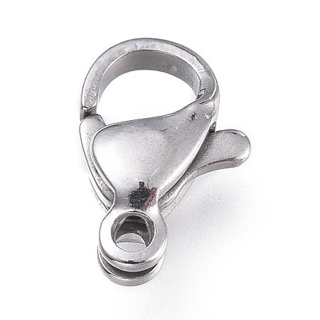Honeyhandy 316 Surgical Stainless Steel Lobster Claw Clasps, Manual Polishing, Stainless Steel Color, 10x6.6x3.1mm, Hole: 1.2mm