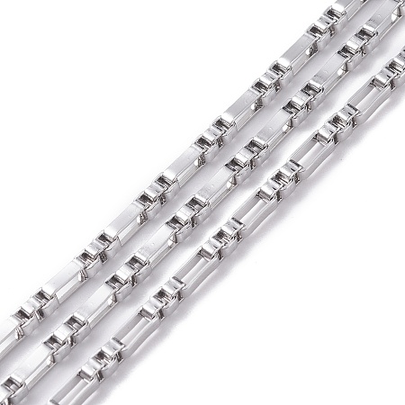 304 Stainless Steel Box Chains, Unwelded, with Spool, Stainless Steel Color, 6.5x3x2mm, about 32.81 Feet(10m)/Roll