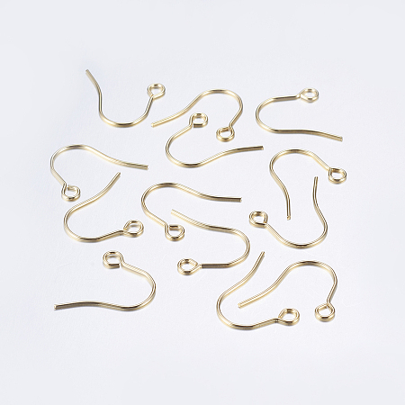 304 Stainless Steel Earring Hooks, Ear Wire, with Horizontal Loop, Golden, 18x15x0.8mm, Hole: 2mm, Pin: 0.8mm