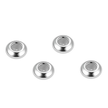 BENECREAT 4 PCS Sterling Silver Beads Round Stoppers with Rubber for Jewelry Making Handmade Bracelets Accessories Crafts Decoration - Hole Size, 0.8mm