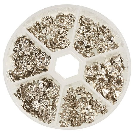 PandaHall Elite Antique Silver Tibetan Style Alloy Flower Bead Caps for Jewelry Making, about 180pcs/box