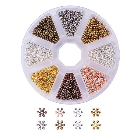 Arricraft 1 Box (About 1000pcs) 8 Color Tibetan Style Alloy Snowflake Beads Spacers, 8.5x2.5mm, Hole: 1.5mm