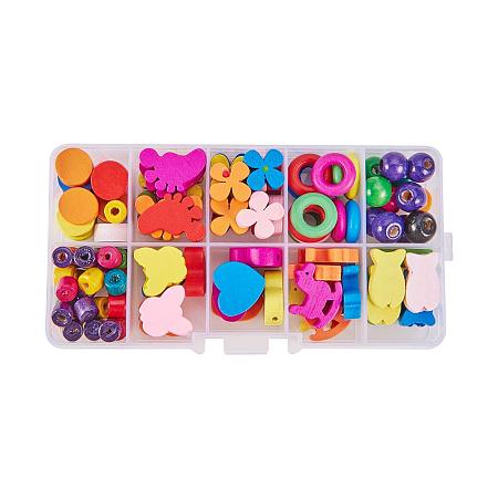 ARRICRAFT 50 Pcs Mixed Color Wood Flower Beads, Children's Day Gift Ideas, Dyed, Lead Free, About 19mm Long, 20mm Wide, 5mm Thick, Hole: 2mm (1 Box, Mixed Shape)