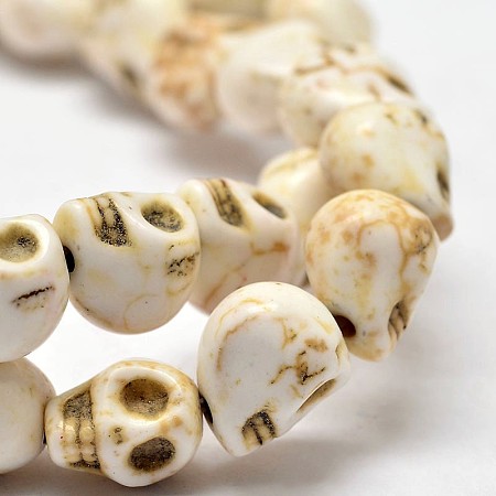 Honeyhandy Dyed Synthetic Turquoise Bead Strands, Skull, Creamy White, 10x8x10mm, Hole: 1mm, about 38~40pcs/strand, 15~15.5 inch