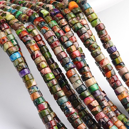 Honeyhandy Dyed & Heated Natural Imperial Jasper Beads Strands, Heishi Beads, Flat Round/Disc, Colorful, 6x3mm, Hole: 1mm, about 128pcs/strand, 16 inch.