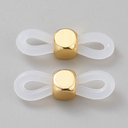 Honeyhandy Eyeglass Holders, Glasses Rubber Loop Ends, with Cube Brass Beads, White, 20x6x5mm