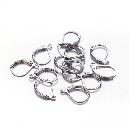 Honeyhandy Brass Leverback Earring Findings, with Loop, Lead Free and Cadmium Free, Gunmetal, Size: about 10mm wide, 15mm long, hole: 1mm