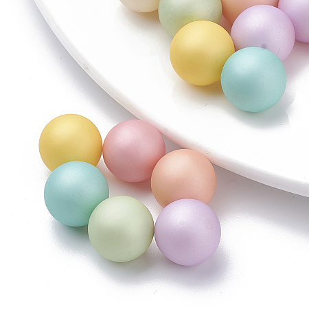 Arricraft Eco-Friendly Plastic Imitation Pearl Beads, High Luster, Grade A, No Hole Beads, Matte, Round, Mixed Color, 10mm