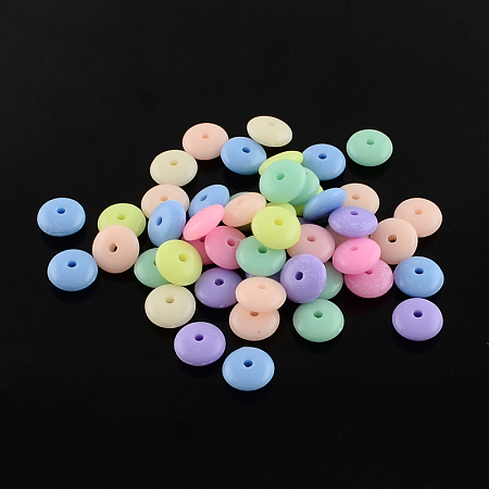 Arricraft Donut Solid Color Opaque Acrylic Beads, Mixed Color, 10x4mm, Hole: 2mm, about 180pcs/50g