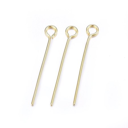 Honeyhandy 304 Stainless Steel Eye Pins, Golden, 22mm, Hole: 2mm, Pin: 0.6mm