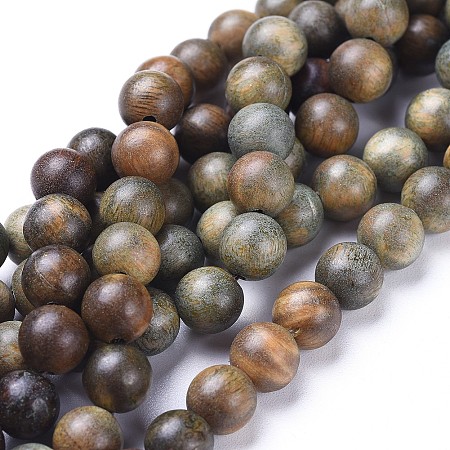 Honeyhandy Natural Sandalwood Beads Strands, Spacer Beads, for DIY Macrame Rosary Jewelry, Round, Olive, 6mm, Hole: 1mm, about 64pcs/strand, 15.7 inch(40cm)
