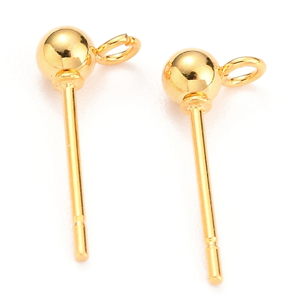 Honeyhandy 304 Stainless Steel Ball Post Stud Earring Findings, with Loop  and 316 Surgical Stainless Steel Pin, Golden, 15x5x3mm, Hole: 1.5mm, Pin:  0.7mm 