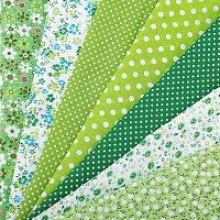 FINGERINSPIRE 7 Pcs 20x20 Inches Flower Print Cotton Fabric (Green) Cotton Craft Fabric Bundle Squares Patchwork DIY Sewing Scrapbooking Quilting Dot Pattern