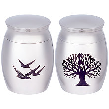 CREATCABIN 2Pcs Small Tree Birds Print Pet Urns Always in My Heart Memorial Ashes Holder Mini Engraved Urns Metal Cremation Keepsake Stainless Steel Urns for Pet Dog Cat Rabbit 1.18 x 1.57 Inch Sliver