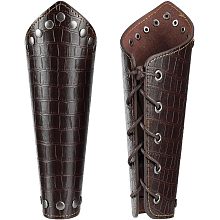 GORGECRAFT 2PCS Leather Arm Guards Medieval Leather Archery Bracers Rivet Lizard Grain PU Leather Gauntlet Wristband Adjustable Arm Armor Cuff for Halloween Cosplay Knight Costumes, Coconut Brown