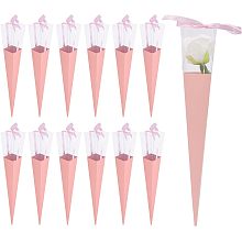 CHGCRAFT 12Set Cone Iridescent Paper Single Rose Packaging Gift Boxes Folding Floral Bouquet Paper Boxes with PVC Window and Ribbon for Wedding Valentines Day Birthday Gift Wrapping, Pink