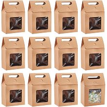 PandaHall Elite 12pcs Treat Gift Boxes Kraft Paper Boxes Dessert Bakery Boxes with Display Window Packing Box for Christmas Halloween Easter New Year Festival Birthday Party 3.1x5.2x5 inch