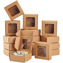 BENECREAT 36 Packs 3x3x1.2 Inch Brown Kraft Paper Box with Clear Windows Foldable Paper Gift Box Goodies Candy Box Dessert Box for Party Wedding Bakery Packaging