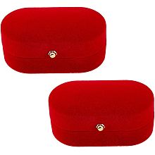 2pcs Oval Velvet Ring Box Holder Wider Slot Double Wedding Ring Display Box Personalized Ring Display Case Elegant Jewelry Keepsake Casket for Wedding Engagement(Red)