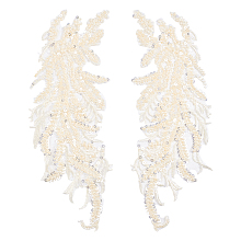 FINGERINSPIRE Leaf Polyester Embroidery Lace Appliques, Ornament Accessories for Cheongsam, Dress, Light Goldenrod Yellow, 342x125x3mm, 1 pair/box