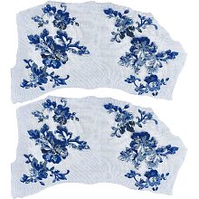 GORGECRAFT 2 Pairs Embroidery Sequin Lace Applique Sewing Flower Fabric Collar Patch for Wedding Gown Dress Bridal Stage Performance DIY Crafts(Dark Slate Blue)