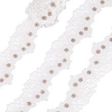 BENECREAT 2.1 Yards Floral Embroidery Lace Trim 2-1/4 inch White Mesh Embroidered Lace Ribbon Wedding Garment Accessories for Veils Dress, DIY Crafts Home Vintage Decor